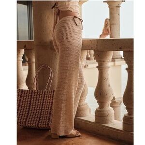 NWT Amiani Crochet Beige Knit Flare Pants Sz Small